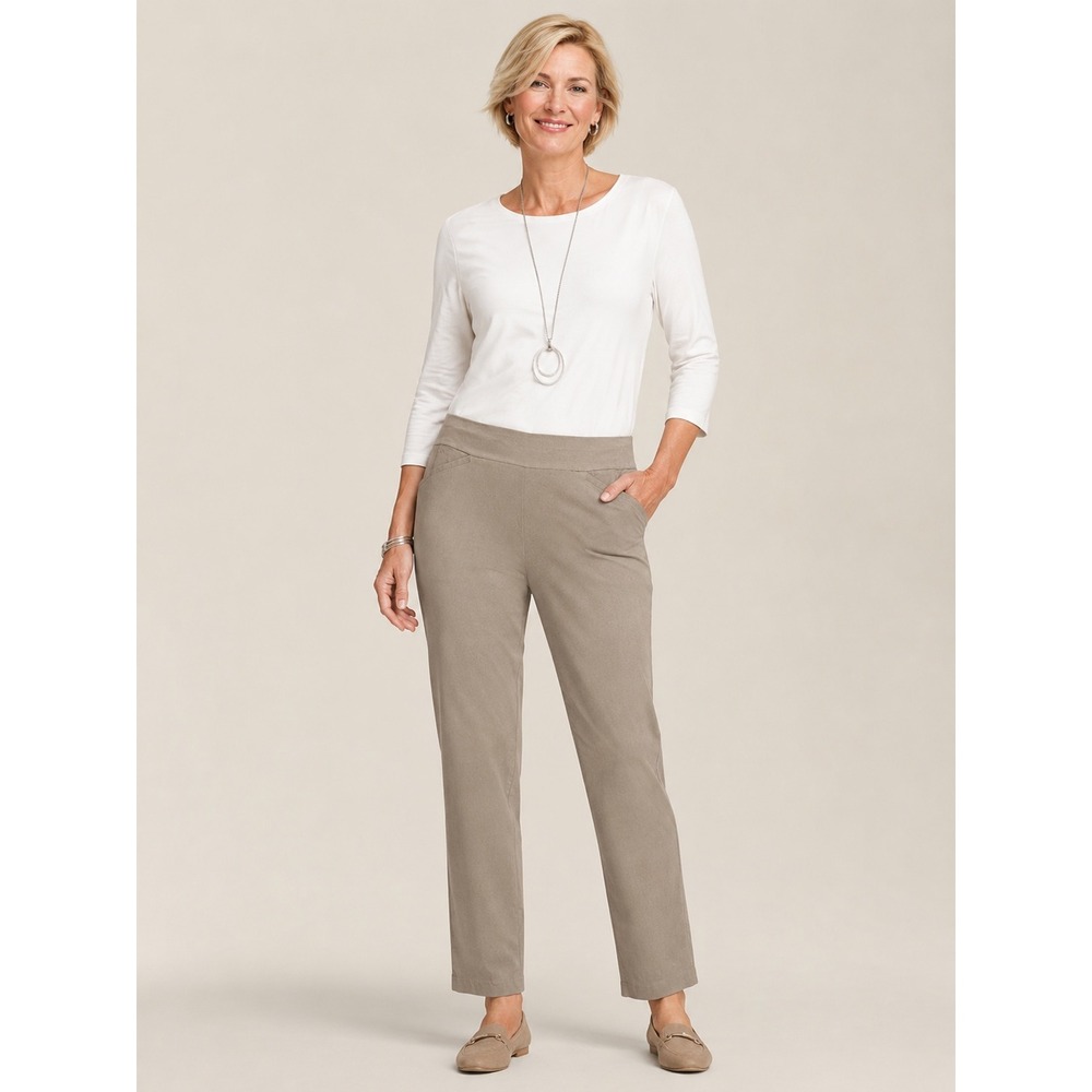 Chico's Women Perfect Stretch Pants Size 2 L 12 Taupe Slim Leg Pull On Workwear